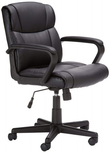 AmazonBasics Classic Leather-Padded Mid-Back Office Desk Chair with Armrest – Black - Conference Room Chairs