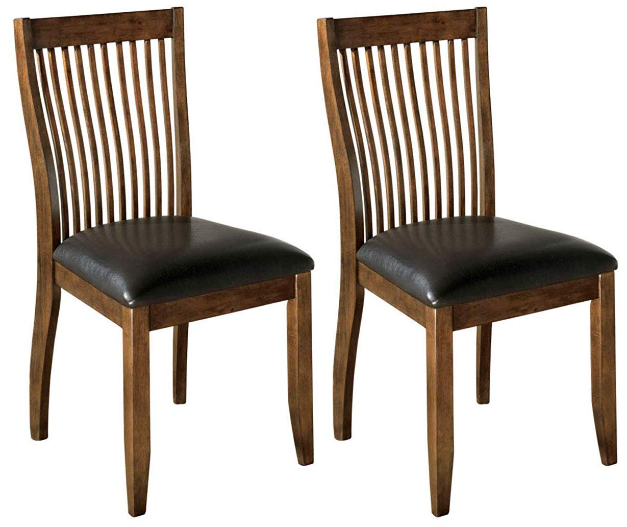 Ashley Furniture Signature Design - Stuman Dining Side Chair - Comb Back - Set of 2 - Brown Base and Black Upolstered Seat