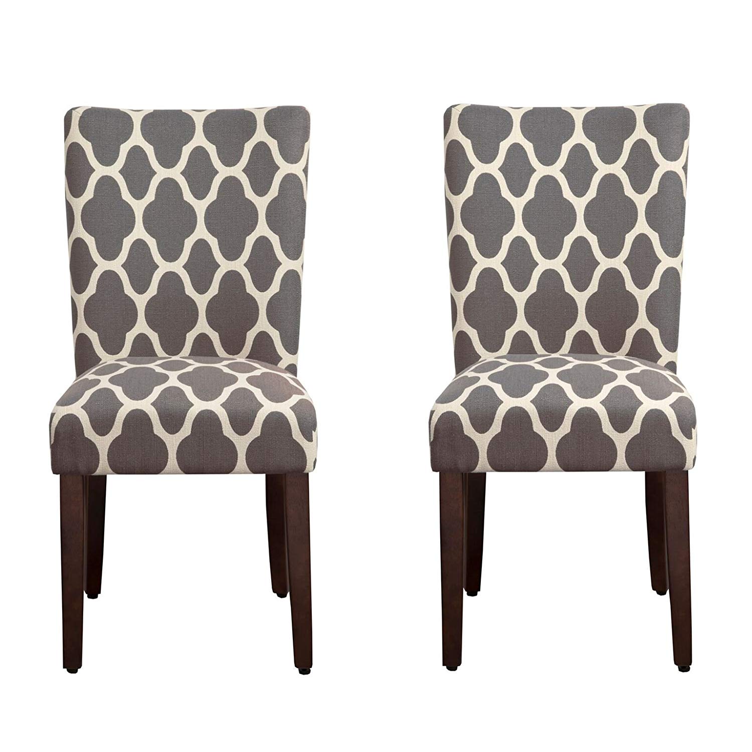 HomePop Parsons Classic Upholstered Accent Dining Chair, Set of 2, Grey and Cream Geometric