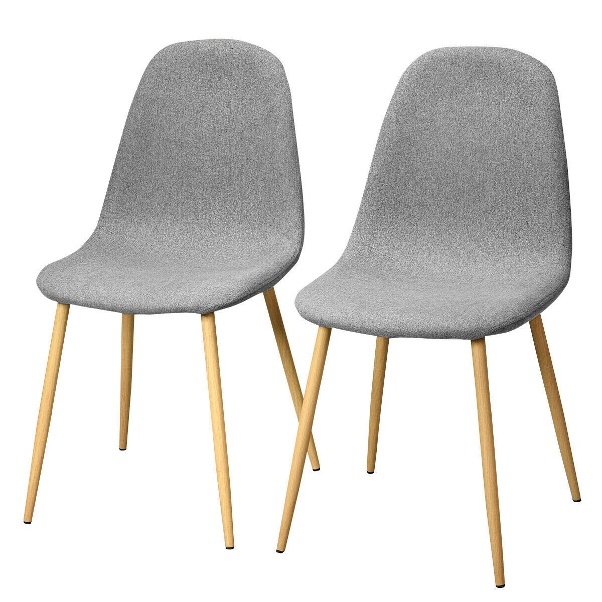 Giantex Dining Side Chairs Set of 2 Sturdy Metal Legs Wood Look Fabric Cushion Seat Back Home Dining Room Furniture Chairs Set, Gray