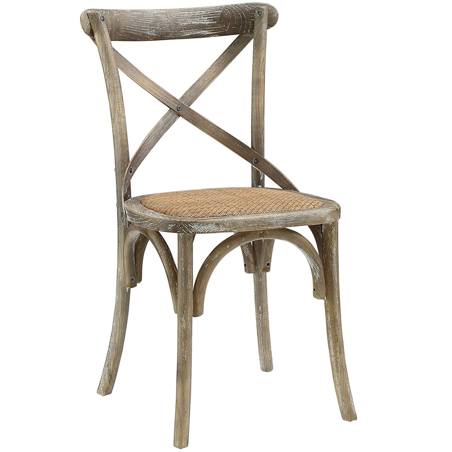 Modway Gear Modern Farmhouse Cross Back Solid Elm Wood DiningSide Chair With Rattan Seat In Gray