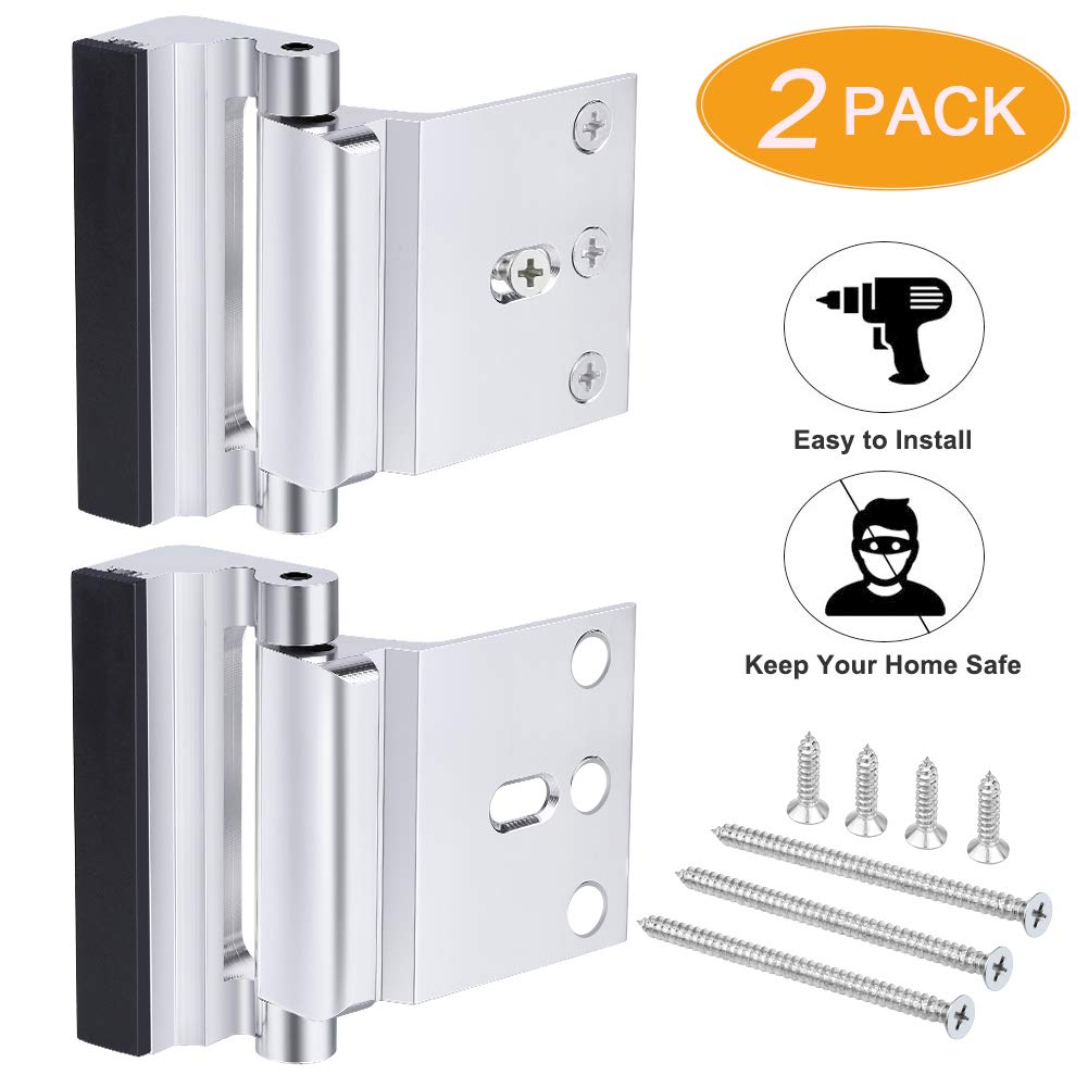 2 Pack Home Security Door Lock, Front Door Locks for Kids, Home Reinforcement Lock for Swing-in Doors, Upgrade Night Lock Thicken Solid Aluminium Alloy Satin Nickel (Silver)