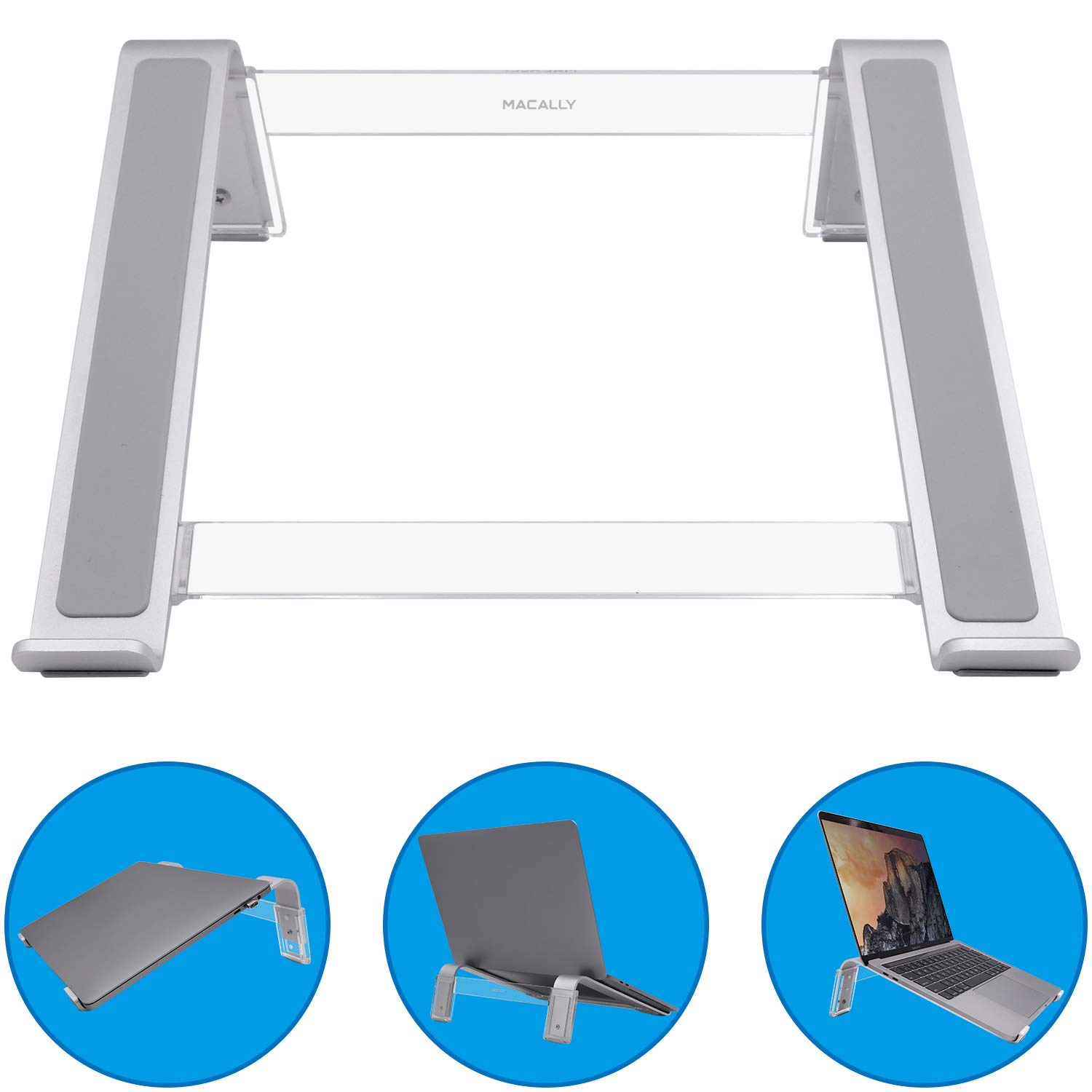 Macally Adjustable Laptop Stand for Desk - Ventilated Notebook Riser w/ 3 Angle Adjustments for Apple MacBook Pro/Air, Samsung Chromebook, Acer Switch, HP Pavillion, Dell XPS, Up to 17.3"- Aluminum