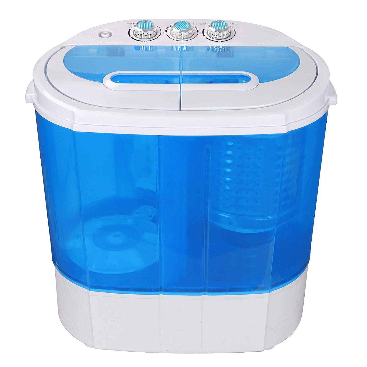 SUPER DEAL Portable Compact Washing Machine, Mini Twin Tub Washing Machine w/Washer&Spinner, Gravity Drain Pump and Drain Hose