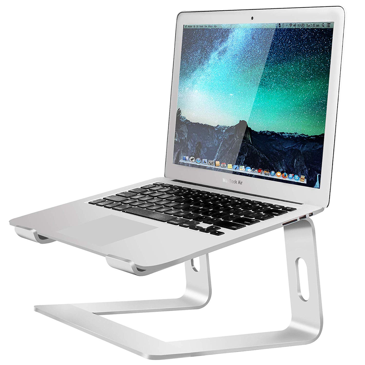 Soundance Aluminum Laptop Stand for Desk Compatible with Mac MacBook Pro Air Apple Notebook, Portable Holder Ergonomic Elevator Metal Riser for 10 to 15.6 inch PC Desktop Computer, LS1 Silver