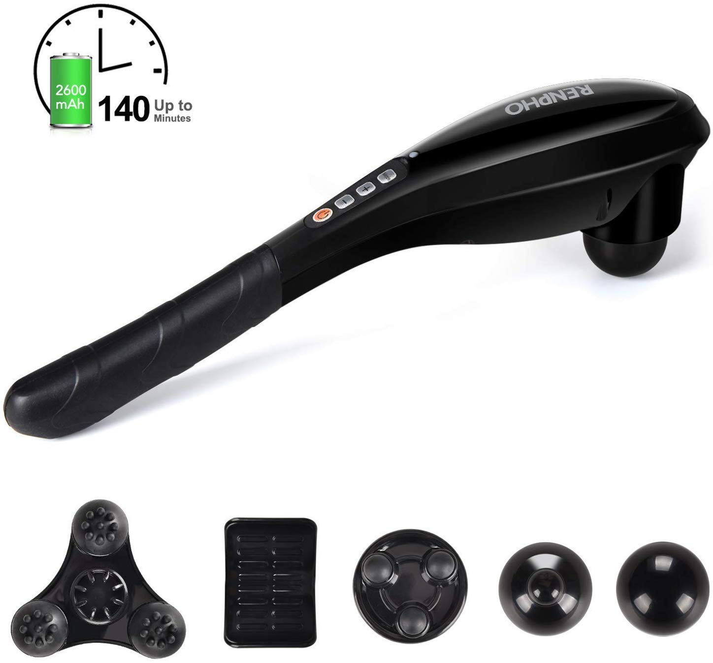 RENPHO Rechargeable Hand Held Deep Tissue Massager for Muscles, Back, Foot, Neck, Shoulder, Leg, Calf Pain Relief - Cordless Electric Percussion Full Body Massage with Portable Design - Black