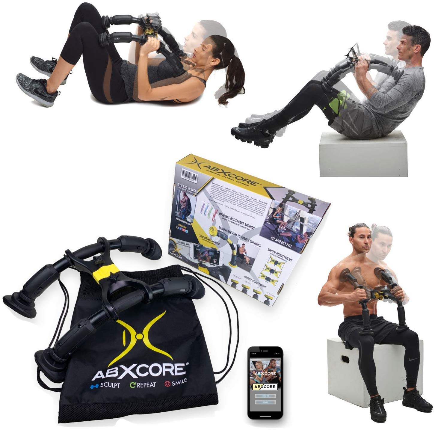 AbXcore for Abs Workout - Ab Machine Exercise Equipment for Home Gym. Resistance Abdominal Muscle Toner, Adjustable Ab Trainer & Portable Ab Workout Equipment. Core Workout Abs Machine with Bag + App