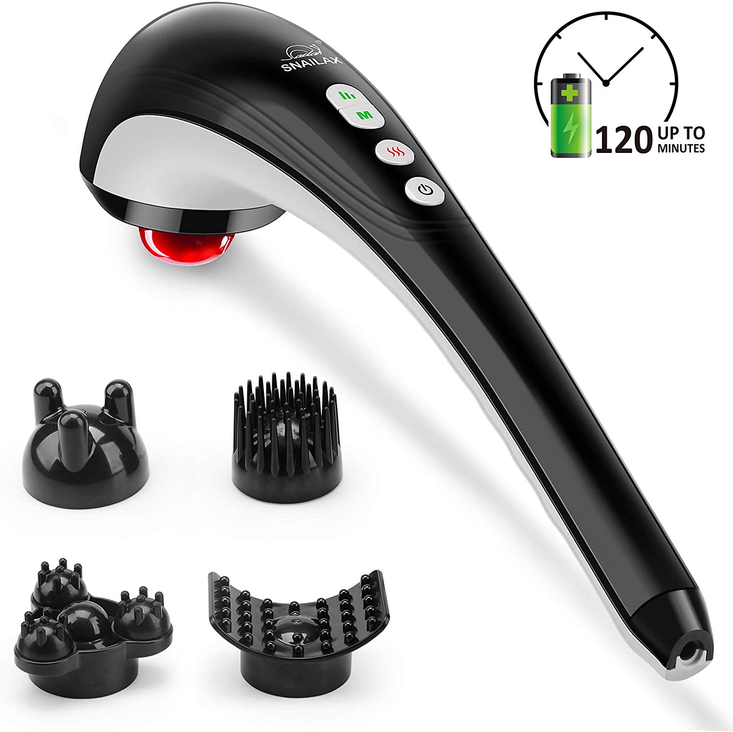 Snailax Cordless Handheld Back Massager - Rechargeable Percussion Massage with Heat, Deep Tissue Massager for Neck Shoulder Waist Leg Foot Back Pain Relief, Portable Wand Massager for Full Body