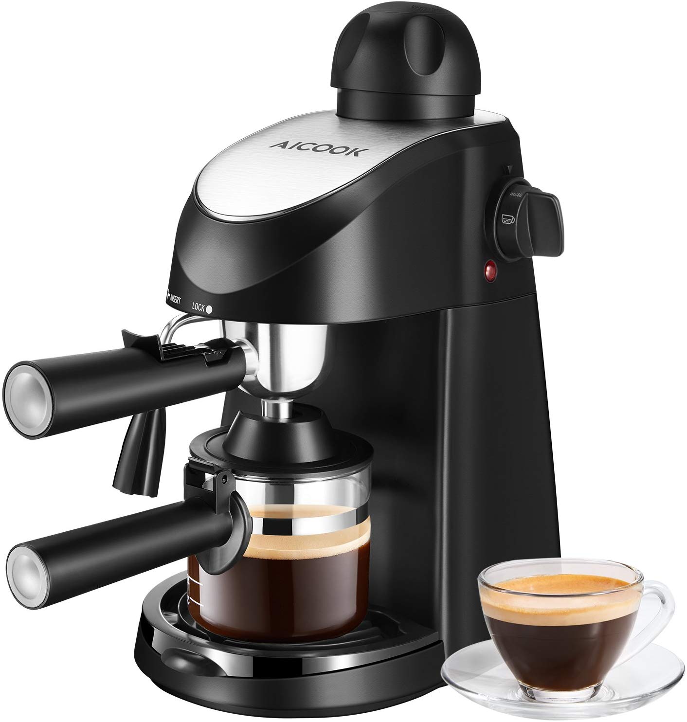 Espresso Machine, Aicook 3.5Bar Espresso Coffee Maker, Espresso and Cappuccino Machine with Milk Frother, Espresso Maker with Steamer, Black