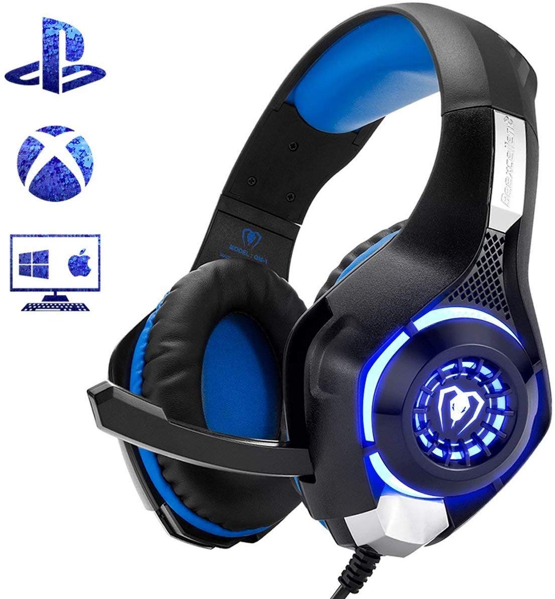 Beexcellent Gaming Headset for PS4 Xbox One PC Mac Controller Gaming Headphone with Crystal Stereo Bass Surround Sound, LED Light & Noise-Isolation...