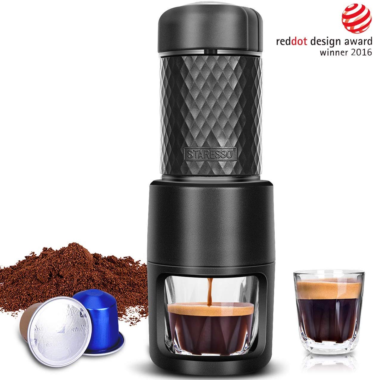 STARESSO Portable Espresso Machine - Manual Espresso for Rich & Thick Crema Mini Espresso Maker Compatible with Nespresso Pods & Ground Coffee Small...