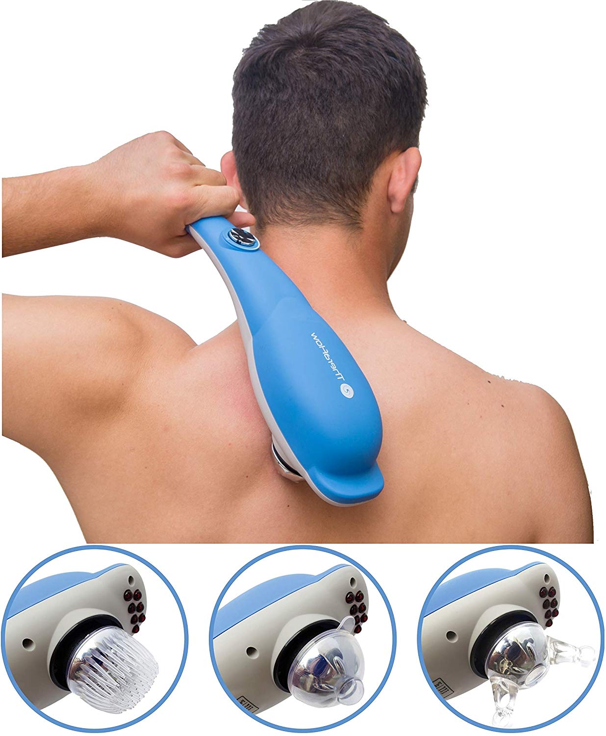 TheraFlow Handheld Deep Tissue Percussion Massager. Muscles, Back, Body, Neck, Foot, Shoulder, Scalp, Head. Trigger Point Pain Relief, Relaxation. Attachments for Acupoint, Shiatsu, Kneading. Gift