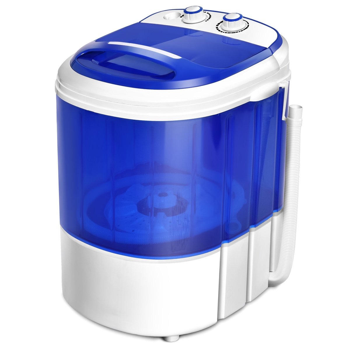 COSTWAY Mini Washing Machine, Portable Washer for Compact Laundry, Small Semi-Automatic Compact Washing Machine with Timer Control Single Translucent Tub 7lbs Capacity(Blue + White)