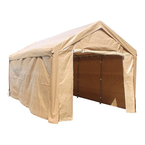 ALEKO CP1020BE Outdoor Event Carport Garage Canopy Tent Shelter Storage with Sidewalls 10 x 20 x 8.5 Feet Beige - Car Shelters and Canopy
