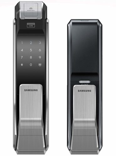 Samsung SHS-P718-LMK Push Pull Biometric Touchscreen Digital Door Lock, Code Fingerprint and RFID Entry, Small Mortise (AML-220)