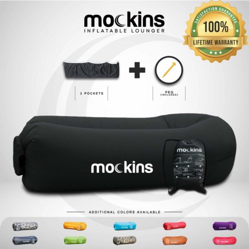 Mockins Black Inflatable Lounger Hangout Sofa Bed with Travel Bag Pouch The Portable Inflatable Couch Air Lounger is Perfect for Music Festivals and Camping Accessories Inflatable Hammock … … …