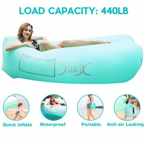 YXwin Inflatable Lounger Air Sofa Hammock, 440lb Anti-Leak Waterproof Portable Beach Chair Pouch Couch Bed with Inflatable Pillow for Pool Backyard Lakeside Traveling Camping Picnics Music Festivals