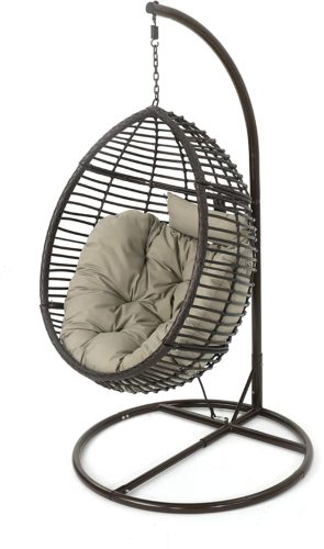 GDF Studio Leasa Outdoor Multibrown Wicker Hanging Basket Chair