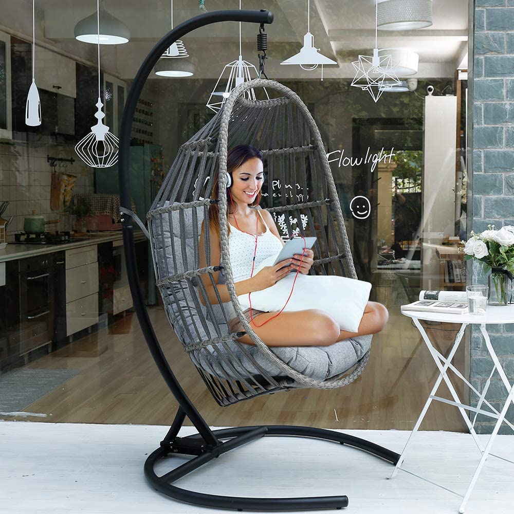 MOTRIP Wicker Rattan Swing Chair, Hanging Chair, Outdoor Patio Porch Lounge Egg Chair 