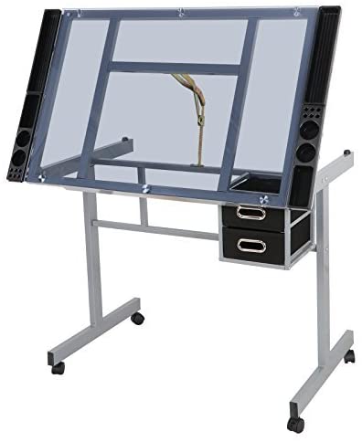 ZENY Glass Top Adjustable Drawing Desk